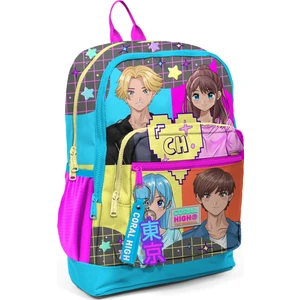 Coral High Gri Mavi Pembe Anime Desenli Dört Bölmeli Okul Sırt Çantası 23737