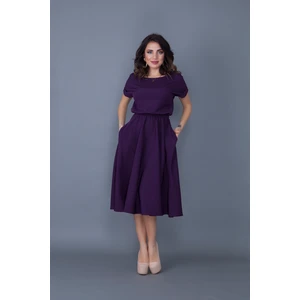 Mürdüm Beli Lastikli Cepli Yarasa Kol Midi Boy Elbise