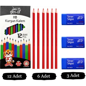 Hb Köşeli Kurşun Kalem 12'li +Kırmızı Kopya Kalem i 6'lı+ Sınav Silgisi 3'lü