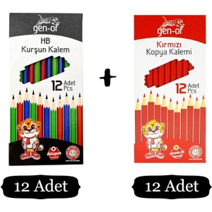 Hb Köşeli Kurşun Kalem 12'li +Kırmızı Kopya Kalem i 12'li