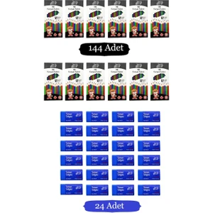 Hb Köşeli Kurşun Kalem 144'lü+ Sınav Silgisi 24'lü