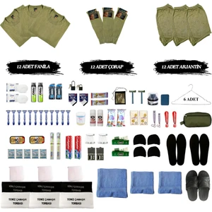 12'li Vip Askeri Tıraş Malzemesi ile Iç Çamaşır ve Temizlik Seti