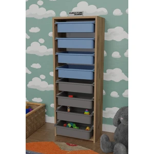 Furnature Design 8 Sepetli Çok Amaçlı Dolap Oyuncak Dolabı - Atlantik Çam - Mavi&gri