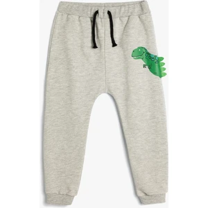 Dinozorlu Jogger Eşofman Altı Beli Bağlamalı Cepli Aplike Detaylı