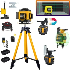 Germany Artı Lazer 16 Köşe Yeşil Çizgili Terazi Distomat Kumandalı Mıknatıslı 360 Derece 2 Akülü + 1.5 mt Tripod Ayak 45 mt Menzil
