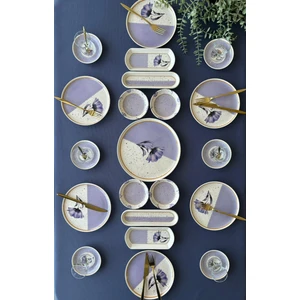 Venüs Home Gelincik Model 6 Kişilik 21 Parça Çay Tabaklı Kahvaltı Takımı (Mor)