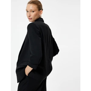 Kruvaze Blazer Ceket 3/4 Kol Ters Yaka Kapaklı Cep Detaylı