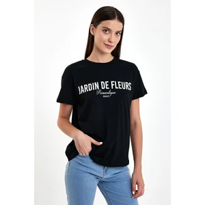 Kadın Jardin Siyah Baskılı Bisiklet Yaka Tişört