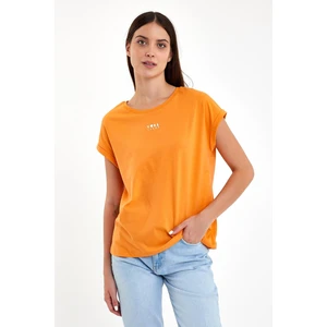 Kadın Lovena Turuncu Logo Baskılı Bisiklet Yaka Regular Fit Tişört