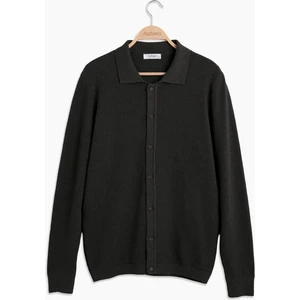 Erkek Haki %100 Pamuk Waffle Gömlek Yaka Triko Hırka