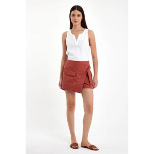 Kadın Sienna Terracotta Slim Fit Gabardin Şort Etek