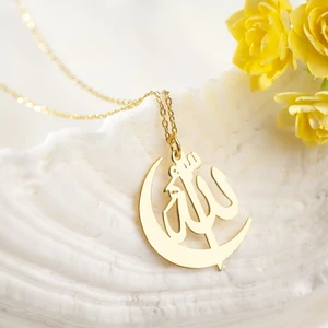 One Silver Gold 925 Ayar Gümüş Hilal Detaylı Allah Yazılı Kolye Özel Tasarım