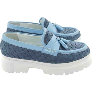 Milonek Shoes Loafer Püsküllü Kot Mavisi Hasır Örgü