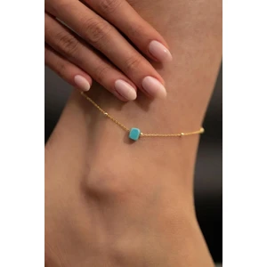 Altın Kaplama Mavi Boncuk Detaylı Halhal Gold Renk