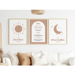 Çerçeveli  Çocuk Odası Dualı Islami Tablo Seti - Bebek Odası Tablo Seti - Modern Tablo