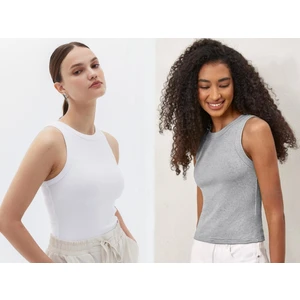 Kadın 2'li Paket Fitilli Halter Yaka Örme Atlet T-Shirt