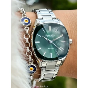 Gümüş Renk Yeşil Kadran Çelik Kordon Kol Saati+Bileklik