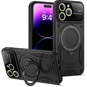 Deppo Trend Apple iPhone 15 Pro  Uyumlu Kılıf Magsafe Standlı Kamera Lens Korumalı Kılıf Dayanıklı Renkli Tank Kapak Sert Silikon Zırhlı Arka Kapak