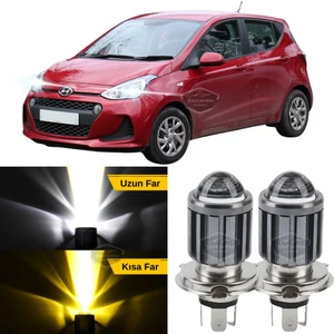 ŞüsCarOto Aksesuar Hyundai I10 2007-2019 Uyumlu Mercekli Far Ampulü LED Xenon Çift Renk Sarı-Beyaz Far Şimşek Etkili Csp LED Lamba Uzun Kısa 2 Adet Takım