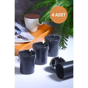 4 Adet Koku Yapmaz Çakmaklık Hazneli Siyah Plastik Küllük Oto Kül Tablası Kül Tabağı