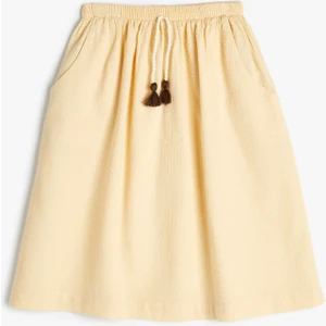 Uzun Etek Beli Lastikli Püskül Detaylı Pamuklu