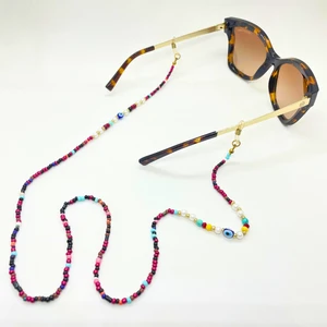 Gözlük İpi Nazar Boncuğu Detaylı Renkli Boncuklu Gözlük Ipi