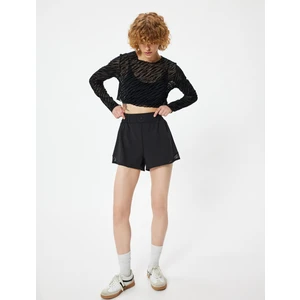 Spor Tişört Crop Uzun Kollu Bisiklet Yaka Zebra Desenli Slim Fit