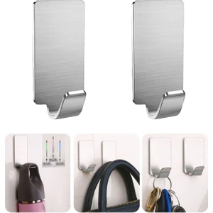 Güçlü Yapışkanlı Metal Banyo Mutfak Eşya Havlu Vb Ürün Askılığı AL4468- 2 Adet Gümüş