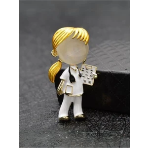 Punky Store Sarı Saçlı Kadın Doktor Broş 4.1 x 2.2 cm