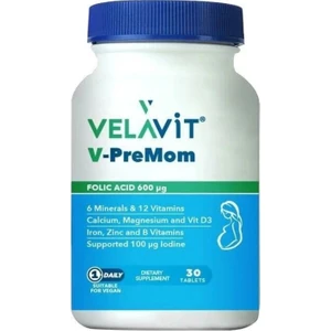 Velavıt V-Premom Folic Acid+6 Minerals + 12 Vitamins 30 Tablet 8682368909243