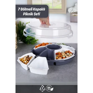 Grimor Life 7 Bölmeli Kapaklı Piknik Seti Kahvaltılık Çerezlik Saklama Kabı Gri