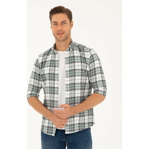 Pierre Cardin Erkek Su Yeşili Ekose Slim Fit Uzun Kollu Gömlek 50296895-VR048