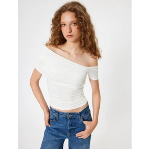 Kayık Yaka Tişört Drape Detaylı Slim Fit Kısa Kollu