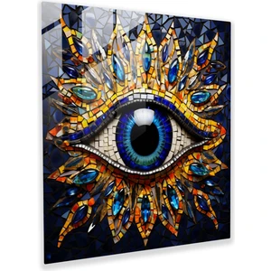 Painted Anarchy Nazar Boncuklu Vitray Tablo - Nazar Boncuğu, Cam Sanatı, Vitray, Renkli Tasarım, 30 x 30 cm