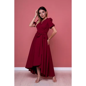 Bordo Büyük Beden Asimetrik Kesim Elbise