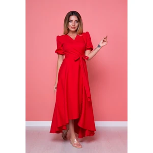 Kırmızı Büyük Beden Asimetrik Kesim Elbise