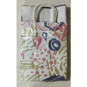 25X12X31 Burgu Saplı Modern Dese Kraft Poşet - Çanta 25 Adet