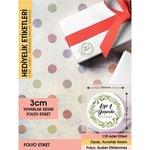 Letbil Reklam Yeşil Yapraklı Çelenk Modeli Ürünlerinize Özel 3cm - 130 Adet Folyo Sticker