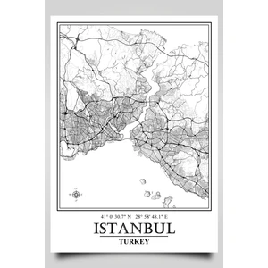 İstanbul Şehir Haritası Çerçevesiz Poster-Avrasya Temalı-Harita Sanatı, Map Art Design