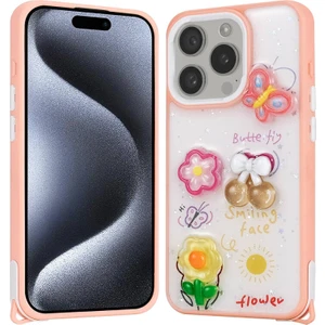 İ She Apple iPhone 15 Pro Kılıf Sim Süslemeli ve Figürlü Parlak Dipy Premium Silikon Kapak