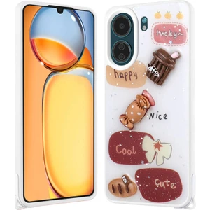 İ She Redmi 13C Kılıf Sim Süslemeli ve Figürlü Parlak Dipy Premium Silikon Kapak