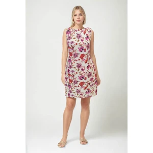 Çiçek Desenli Sıfır Kol Keten Elbise