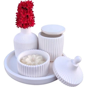 BSG Home Yuvarlak Tepsili Mumluklu Vazo Seti - Dekoratif Mumluklu ve Kutulu Aksesuar Seti (Mum Dahildir.)