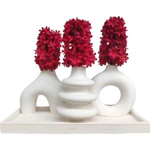 BSG Home Dikdörtgen Tepsili Dekoratif Vazo Seti – Özel Tasarım Minimal Aksesuar Vazo Seti - Iskandinav Vazo Seti