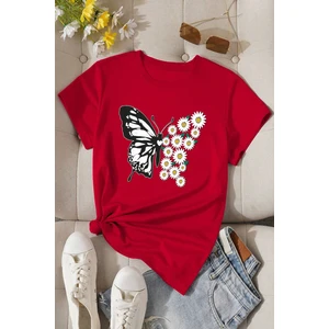 Only Trendwear  Pamuklu Papatya Kelebek Tasarım Tshirt