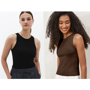 Kadın 2'Li Paket Fitilli Halter Yaka Örme Atlet T-Shirt
