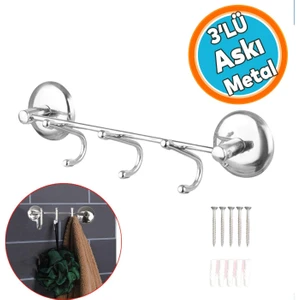 Banyo Lavabo Askı Vidalı Askılık 3'lü Metal Sağlam Aparat Krom Askılık Elbise Havlu Asma