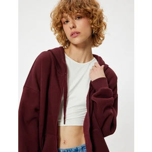 Oversize Fermuarlı Sweatshirt Yıldız Işlemeli Kanguru Cepli