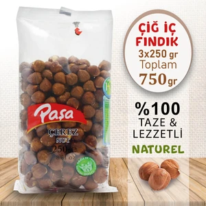 Paşa Kuruyemiş Çiğ Fındık Içi Şeffaf Paket 250 gr x 3 Adet (Naturel 1. Kalite)