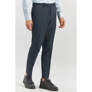 Koyu Lacivert Kendinden Desenli Bez Ayağı Slim Fit Classic Pantolon 1003240165